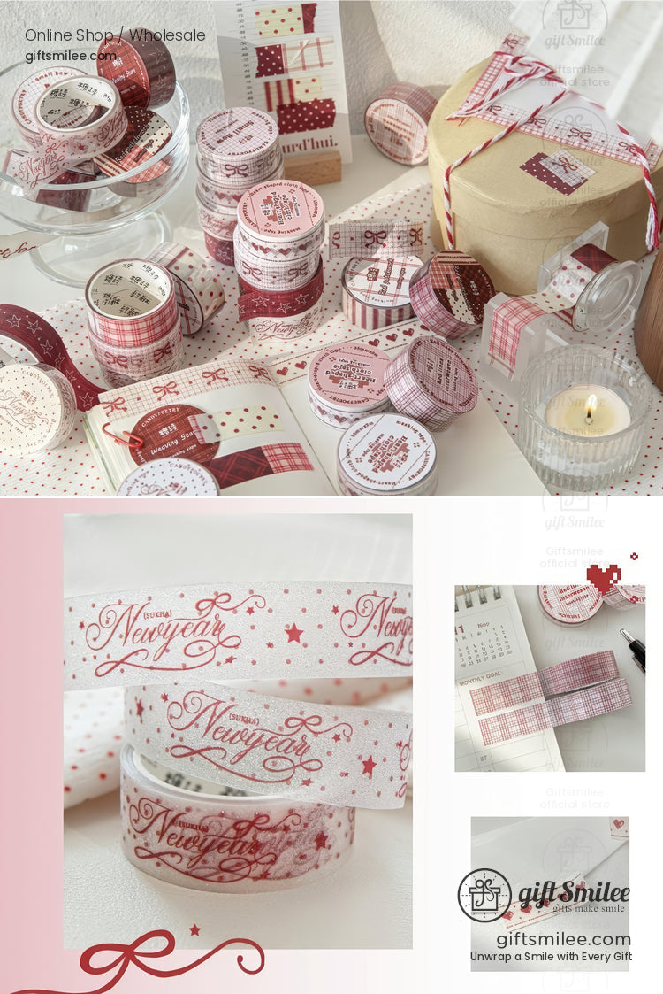 Red Glitter Print Patterned Paper Adhesive Set Washi Tape Set | KS-RT-1758