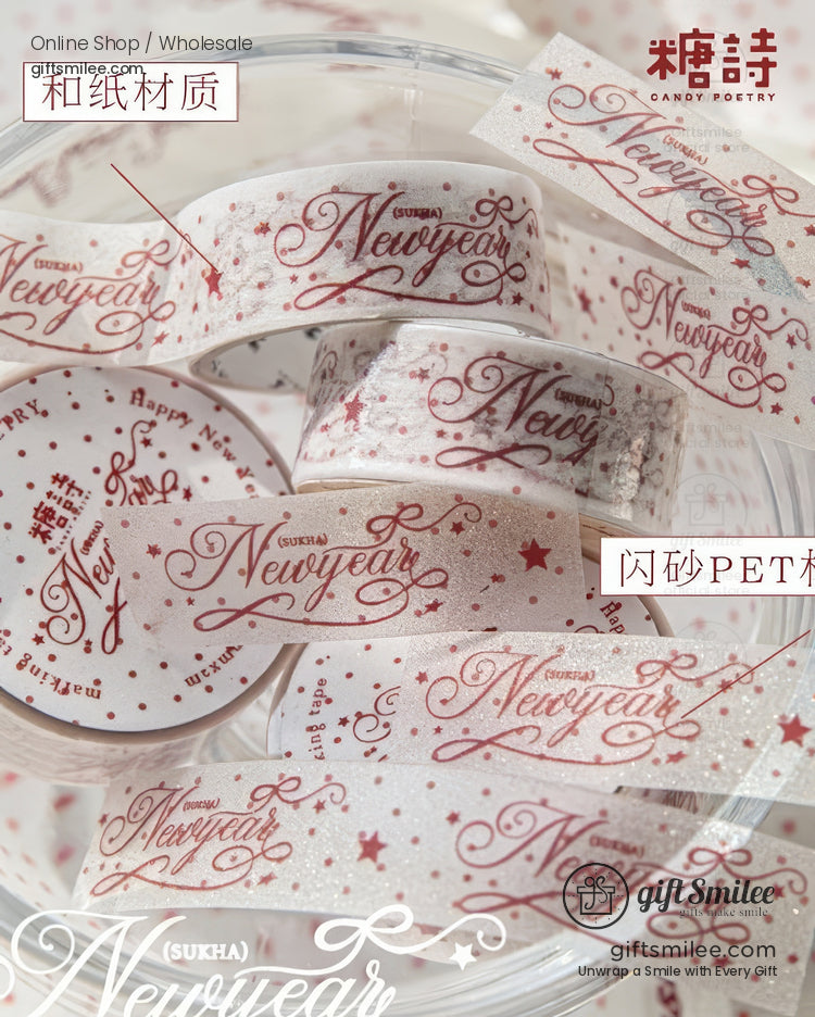 Red Glitter Print Patterned Paper Adhesive Set Washi Tape Set | KS-RT-1758