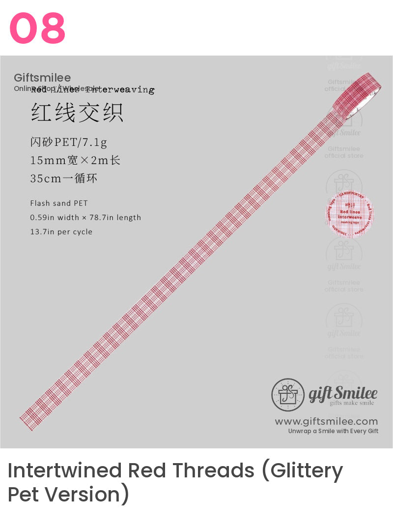 Red Glitter Print Patterned Paper Adhesive Set Washi Tape Set | KS-RT-1758