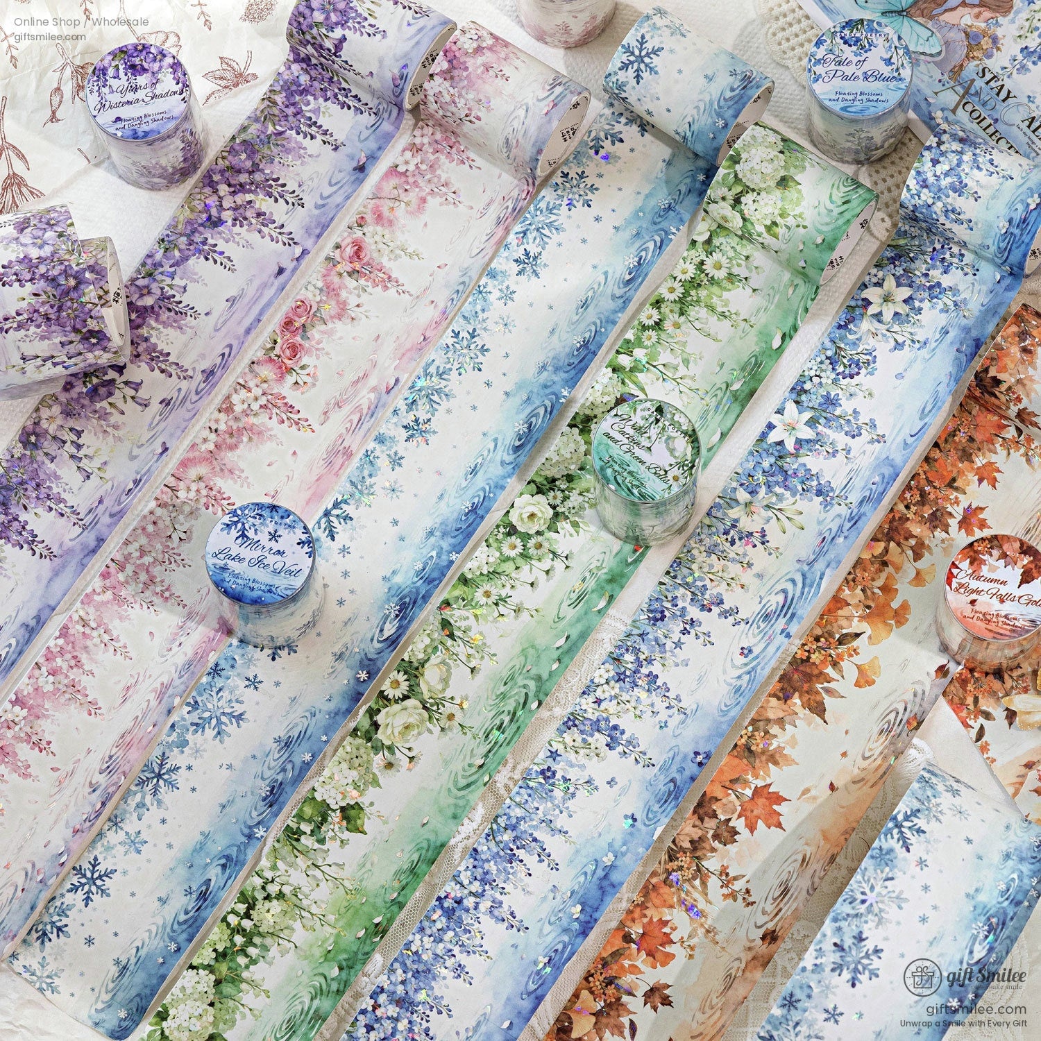 Holographic Floral Watercolor Seasonal Gradient Decorative Washi Tape | KS-RT-1760