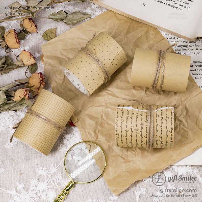 Kraft Vintage Script Grid Decorative Paper Tape | KS-RT-1763