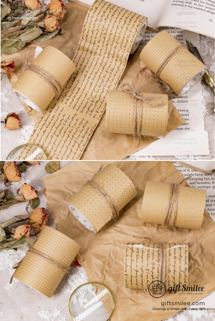 Kraft Vintage Script Grid Decorative Paper Tape | KS-RT-1763