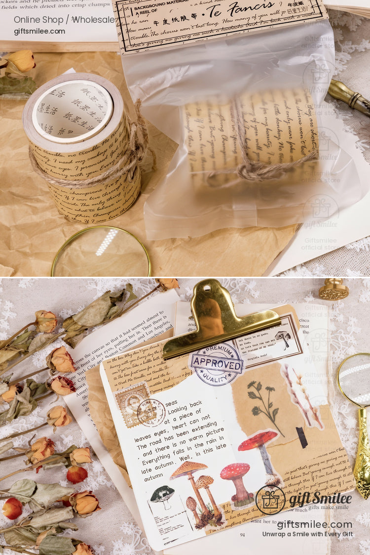 Kraft Vintage Script Grid Decorative Paper Tape | KS-RT-1763