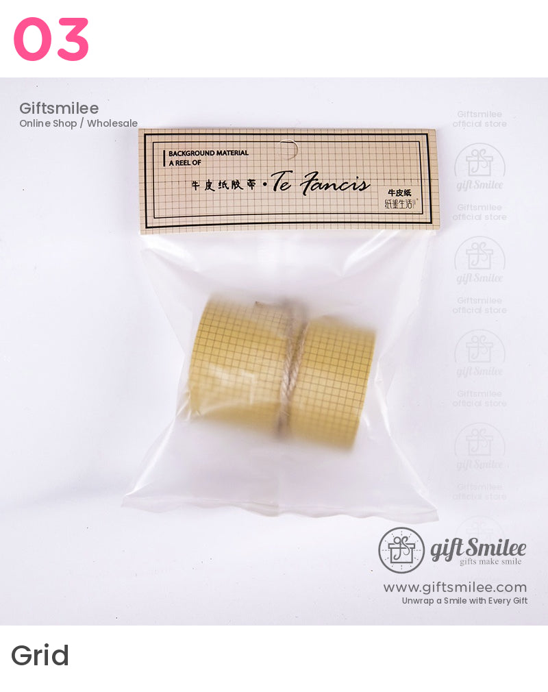 Kraft Vintage Script Grid Decorative Paper Tape | KS-RT-1763