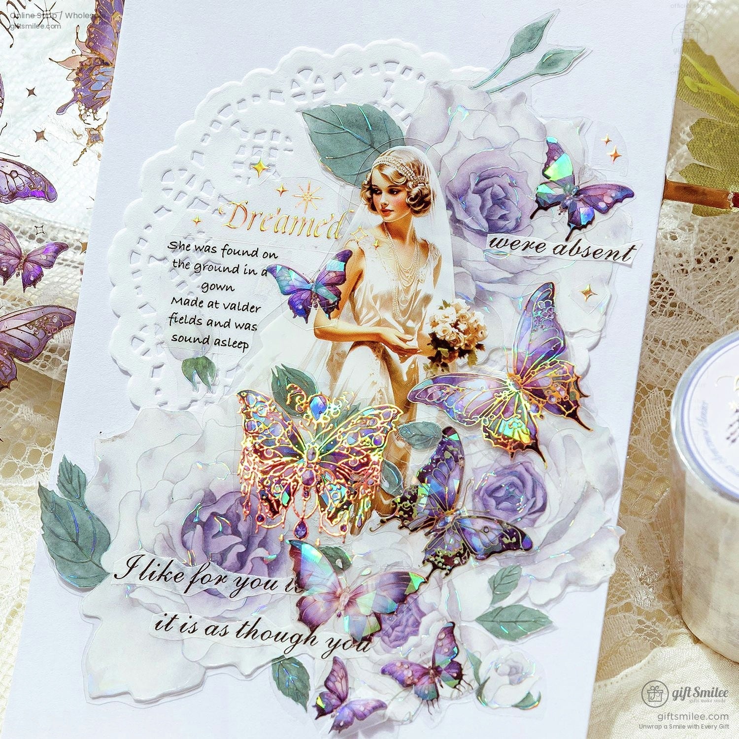 Holographic Gold-Foil Die-Cut Pet Butterfly Die-Cut Tape | KS-RT-1764