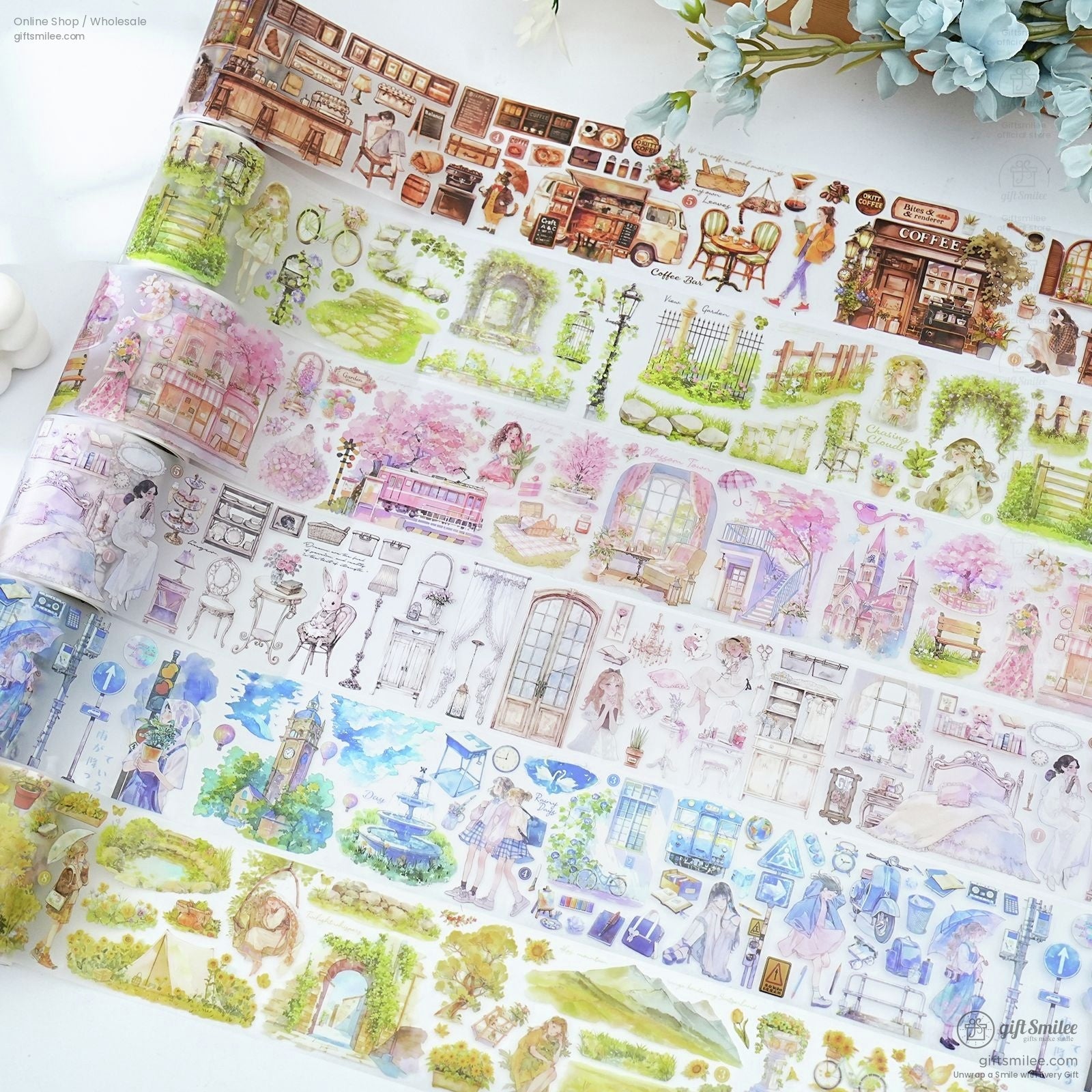 Matte Pet Repositionable Transparent With Looping Scenes Decorative Washi Tape | KS-RT-1768