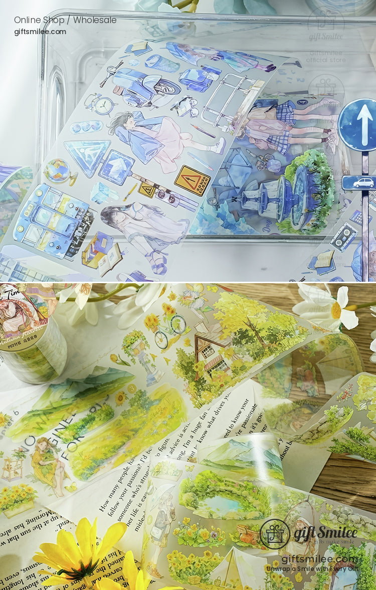 Matte Pet Repositionable Transparent With Looping Scenes Decorative Washi Tape | KS-RT-1768