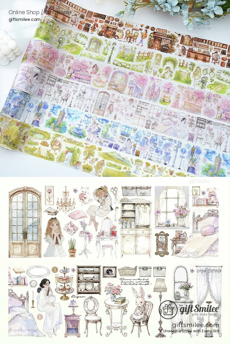 Matte Pet Repositionable Transparent With Looping Scenes Decorative Washi Tape | KS-RT-1768