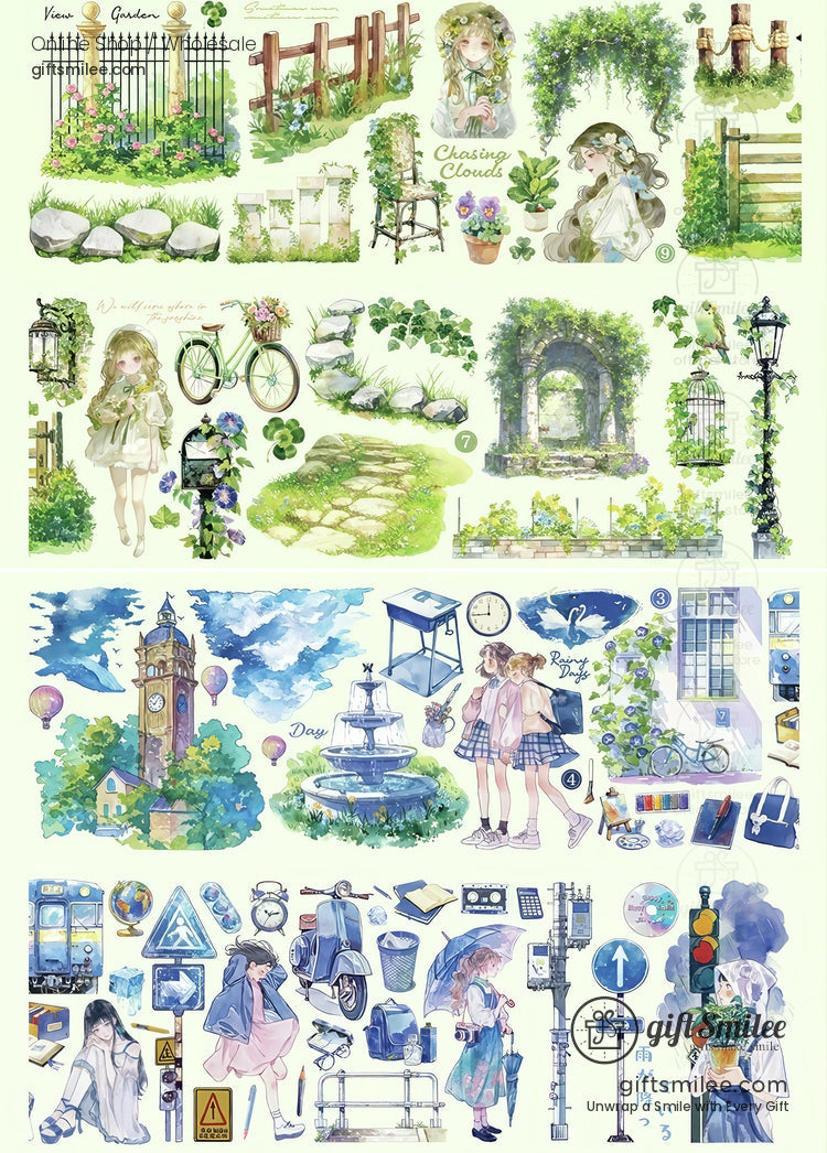 Matte Pet Repositionable Transparent With Looping Scenes Decorative Washi Tape | KS-RT-1768