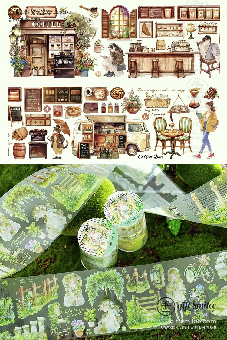 Matte Pet Repositionable Transparent With Looping Scenes Decorative Washi Tape | KS-RT-1768