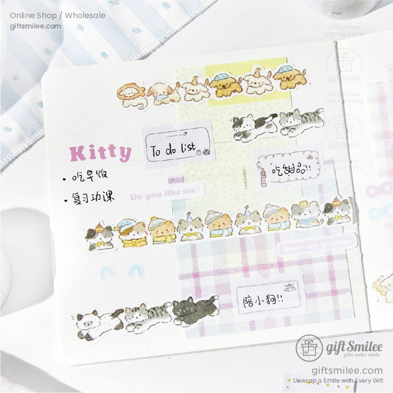 Cute animalthemed planner with pastel stickers colorful checkered patterns and handwritten notes in playful styles