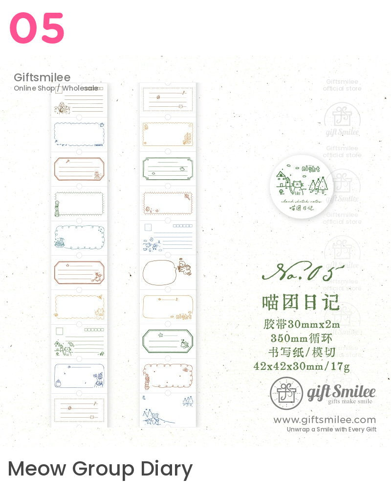 Minimalist washi tape with colorful handdrawn labels animal motifs and lined designs 30mm x 2m roll