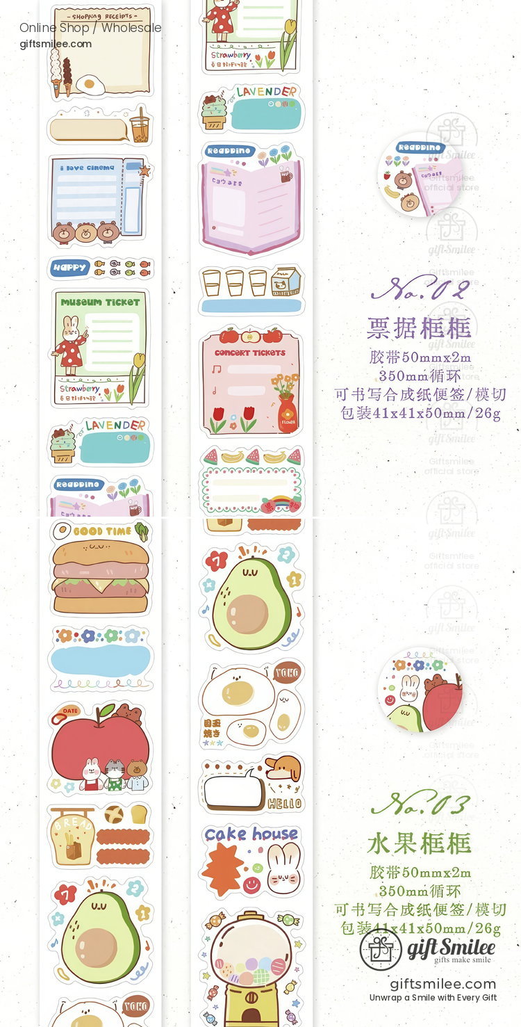Cute pastel sticker set with food animals avocado tickets and bakery designs perfect for planners or crafts