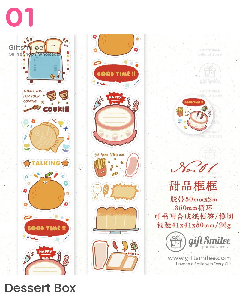 Cute cartoonstyle sticker set with orange cake toast fish fries and speech bubble designs in pastel tones