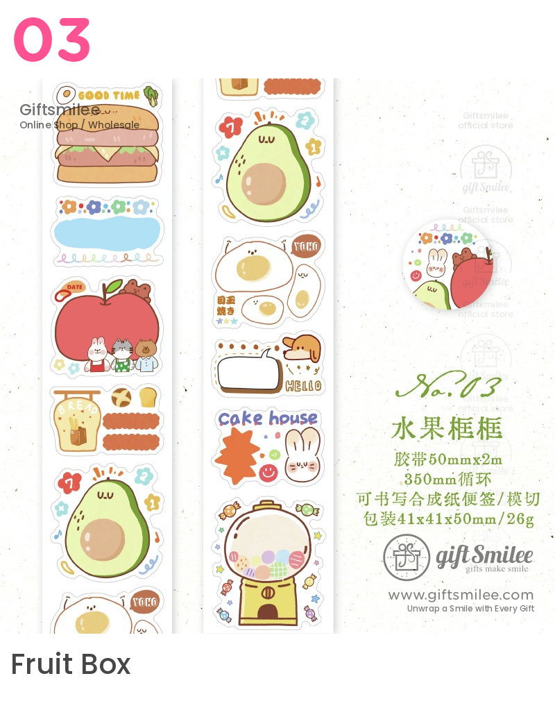 Cute cartoon stickers with avocado apple burger and gumball machine designs in vibrant pastel colors