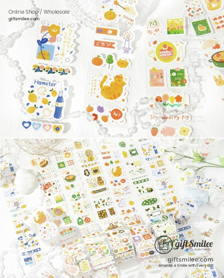 Assorted colorful sticker sheets with playful animal food and nature designs perfect for crafts and journaling
