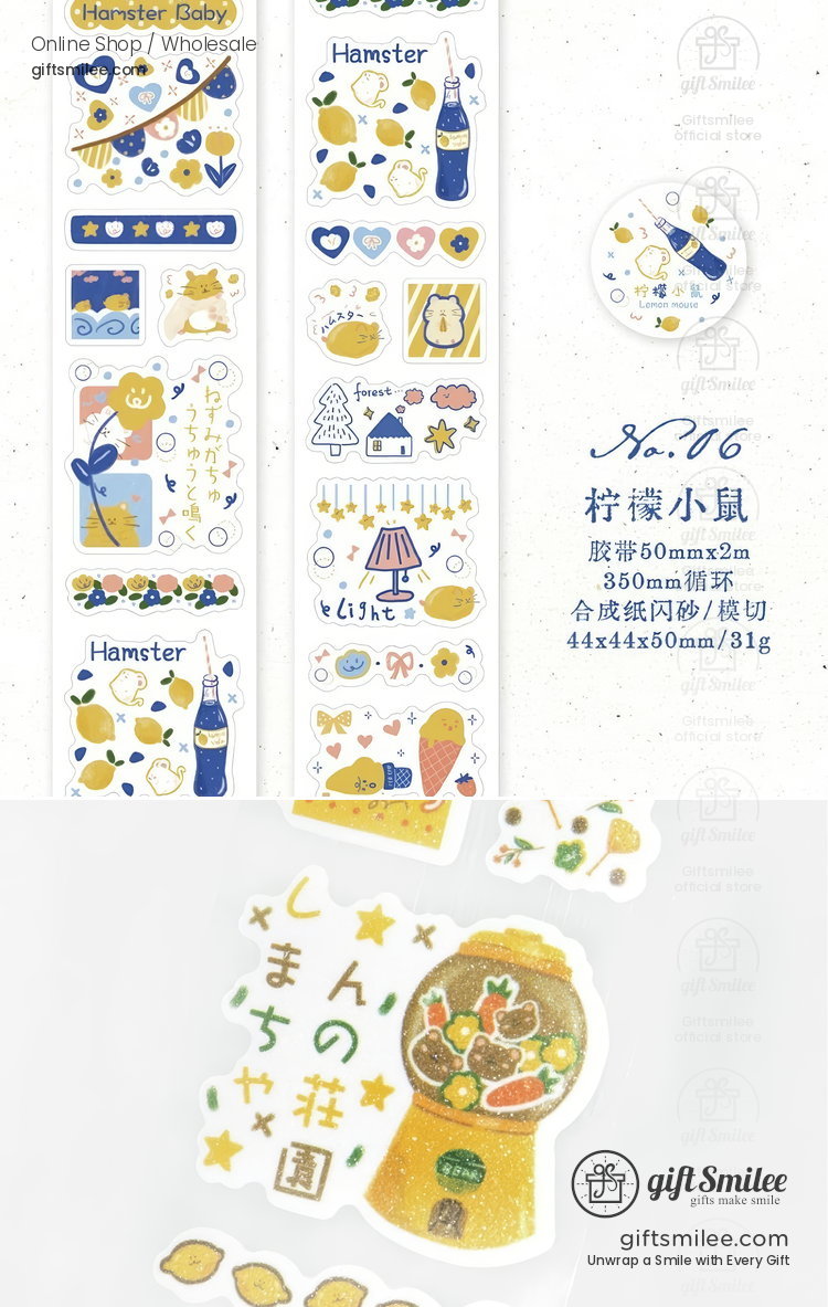 Cute hamsterthemed stickers with pastel yellow and blue designs featuring hearts stars and playful cartoon illustrations