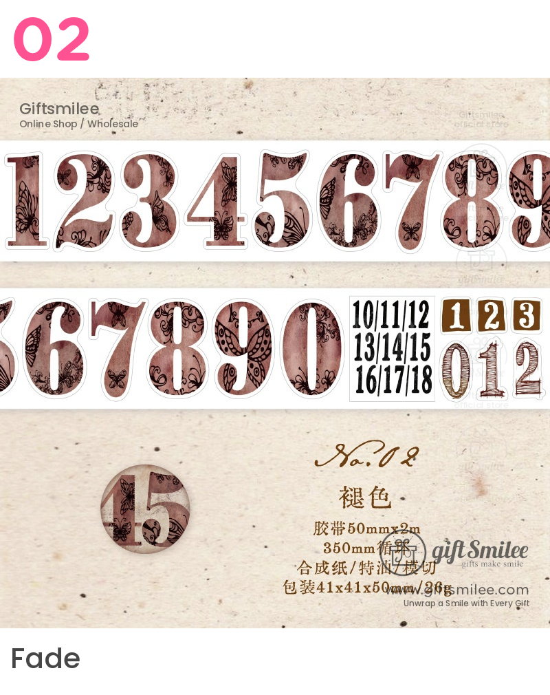 Vintagestyle number stickers with brown floral and butterfly patterns cutout design and bold decorative font