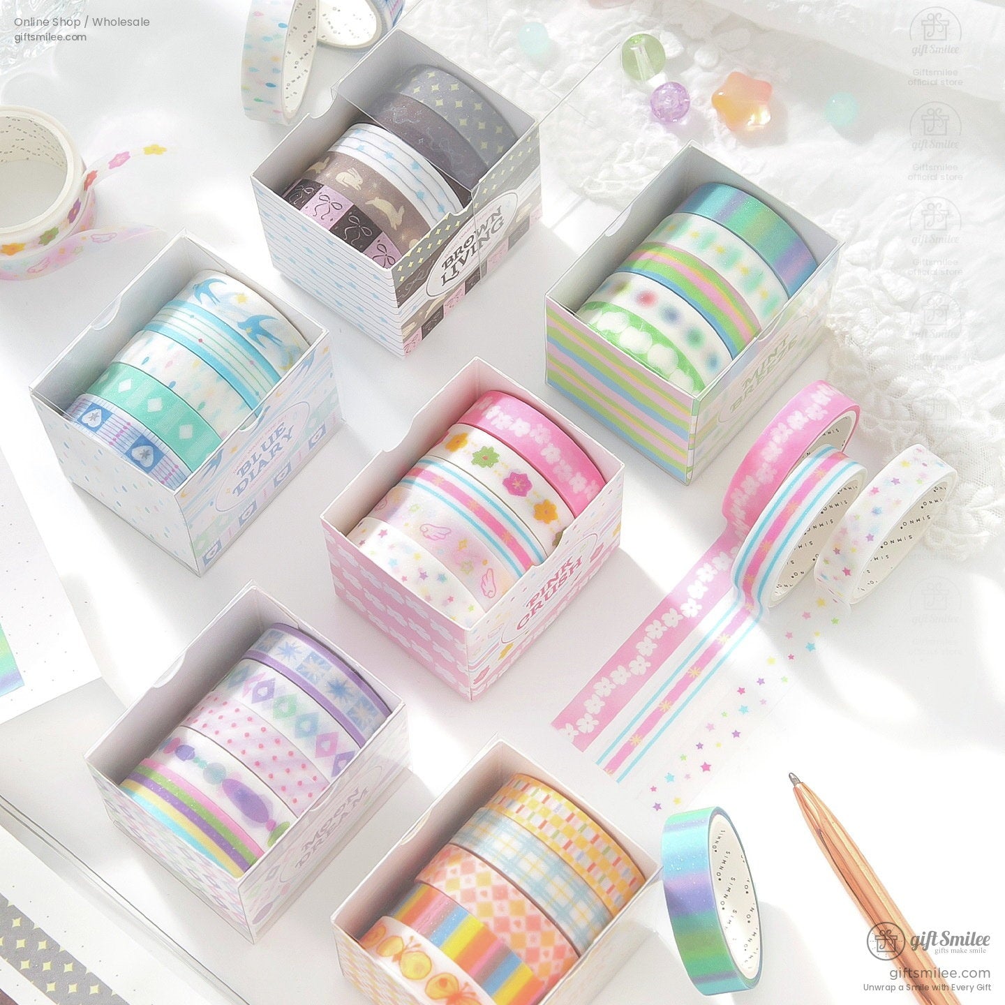 Glitter Pastel Printed 10Mm×2M 5-Roll Washi Tape Set | KS-RT-1801