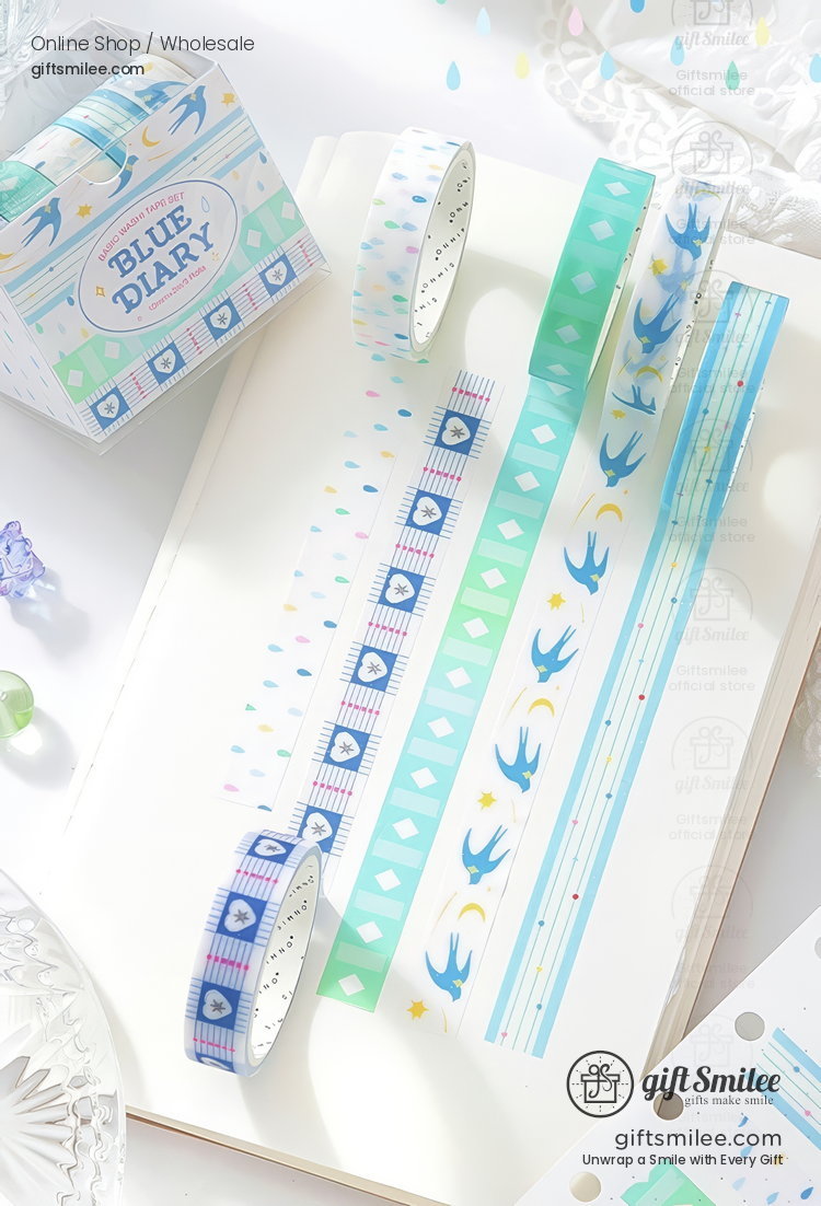 Glitter Pastel Printed 10Mm×2M 5-Roll Washi Tape Set | KS-RT-1801