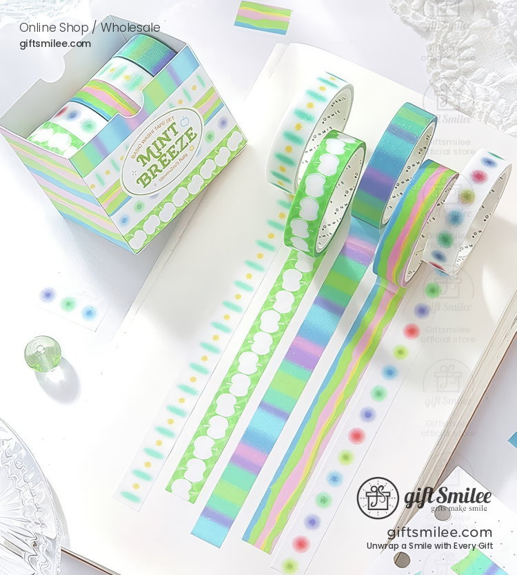 Glitter Pastel Printed 10Mm×2M 5-Roll Washi Tape Set | KS-RT-1801