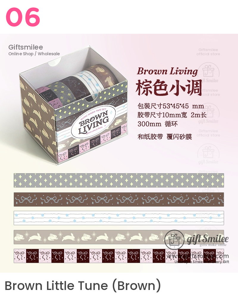 Glitter Pastel Printed 10Mm×2M 5-Roll Washi Tape Set | KS-RT-1801
