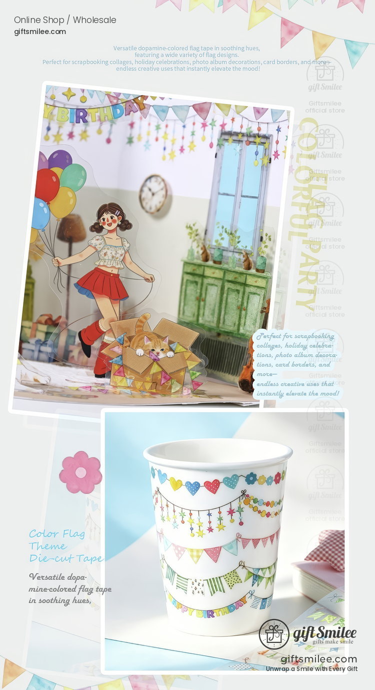 Pet Die-Cut Colorful Flag Garland Decorative Tape | KS-RT-1804