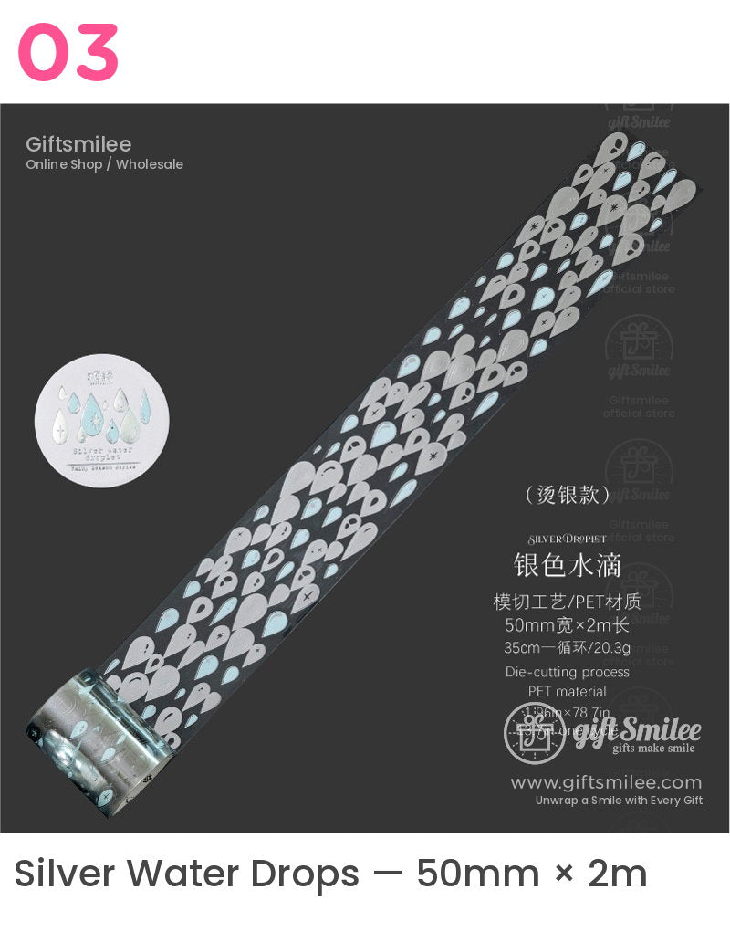 Pet Silver Foil Die-Cut Raindrops Decorative Tape | KS-RT-1805