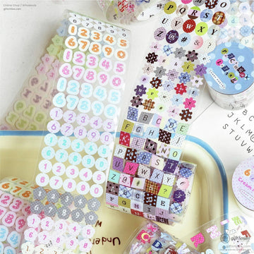 Pet White Ink Korean-Style Alphabet Number Sticker Tape | KS-RT-1806