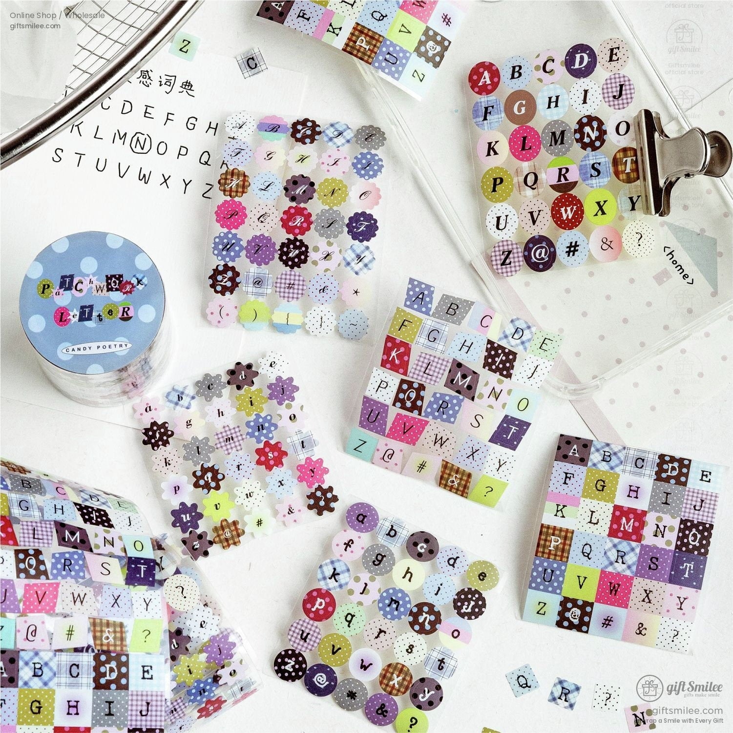 Pet White Ink Korean-Style Alphabet Number Sticker Tape | KS-RT-1806