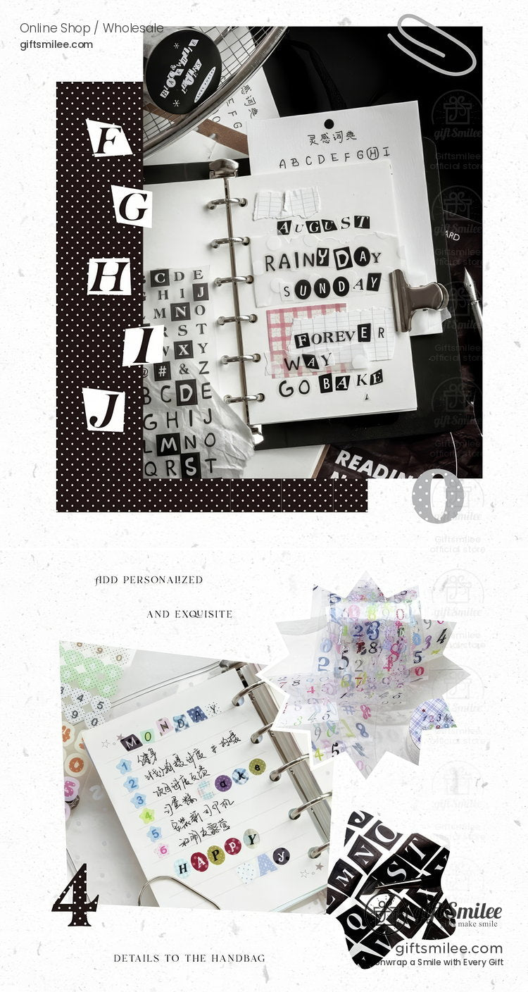 Pet White Ink Korean-Style Alphabet Number Sticker Tape | KS-RT-1806
