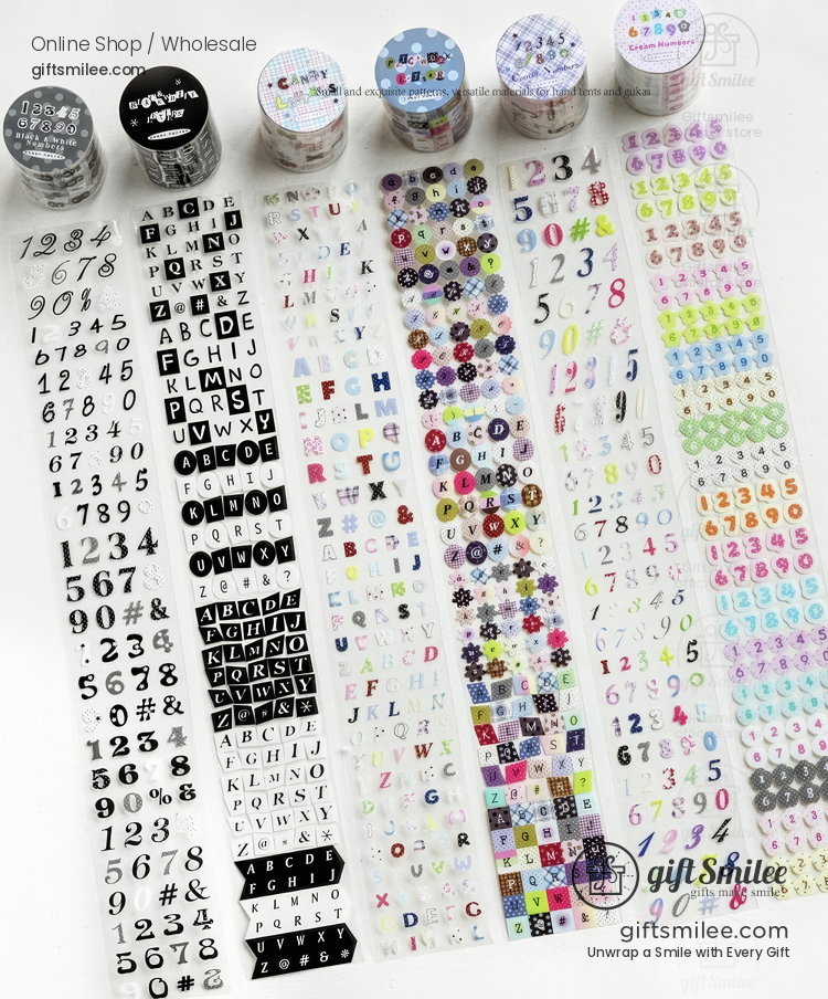 Pet White Ink Korean-Style Alphabet Number Sticker Tape | KS-RT-1806