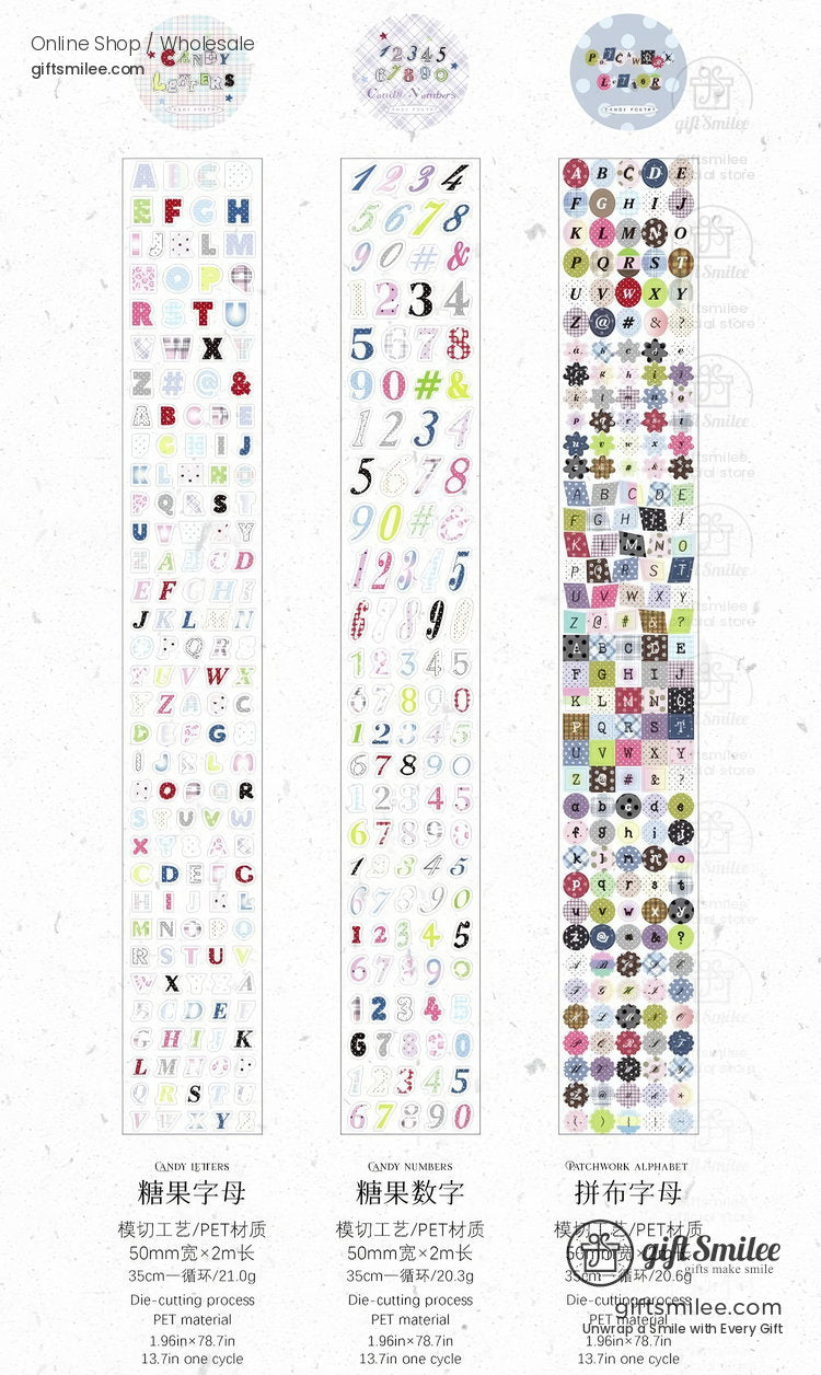 Pet White Ink Korean-Style Alphabet Number Sticker Tape | KS-RT-1806