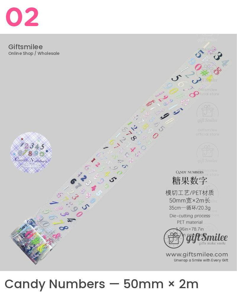 Pet White Ink Korean-Style Alphabet Number Sticker Tape | KS-RT-1806