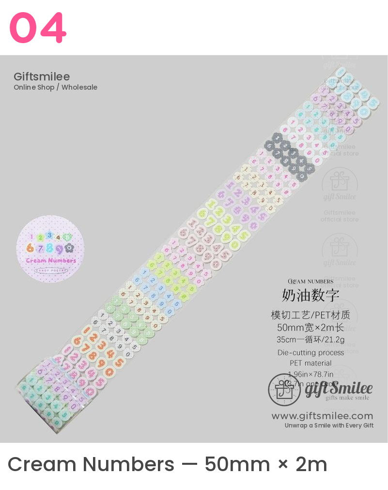 Pet White Ink Korean-Style Alphabet Number Sticker Tape | KS-RT-1806