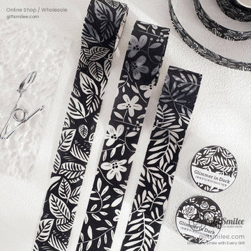 Black White Floral Glitter Pet Decorative Tape | KS-RT-1807