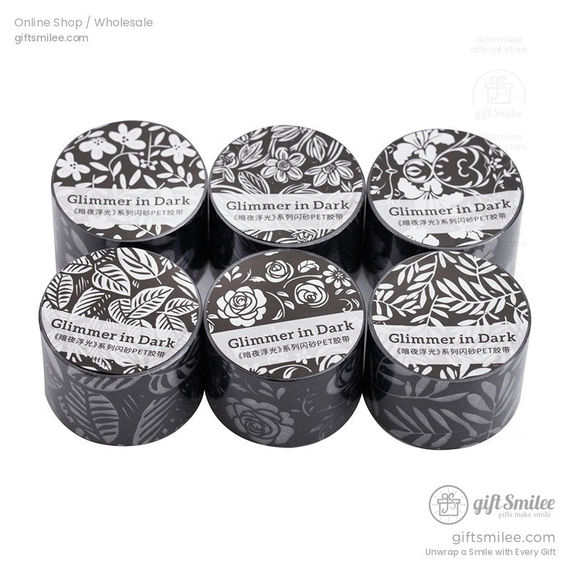 Black White Floral Glitter Pet Decorative Tape | KS-RT-1807
