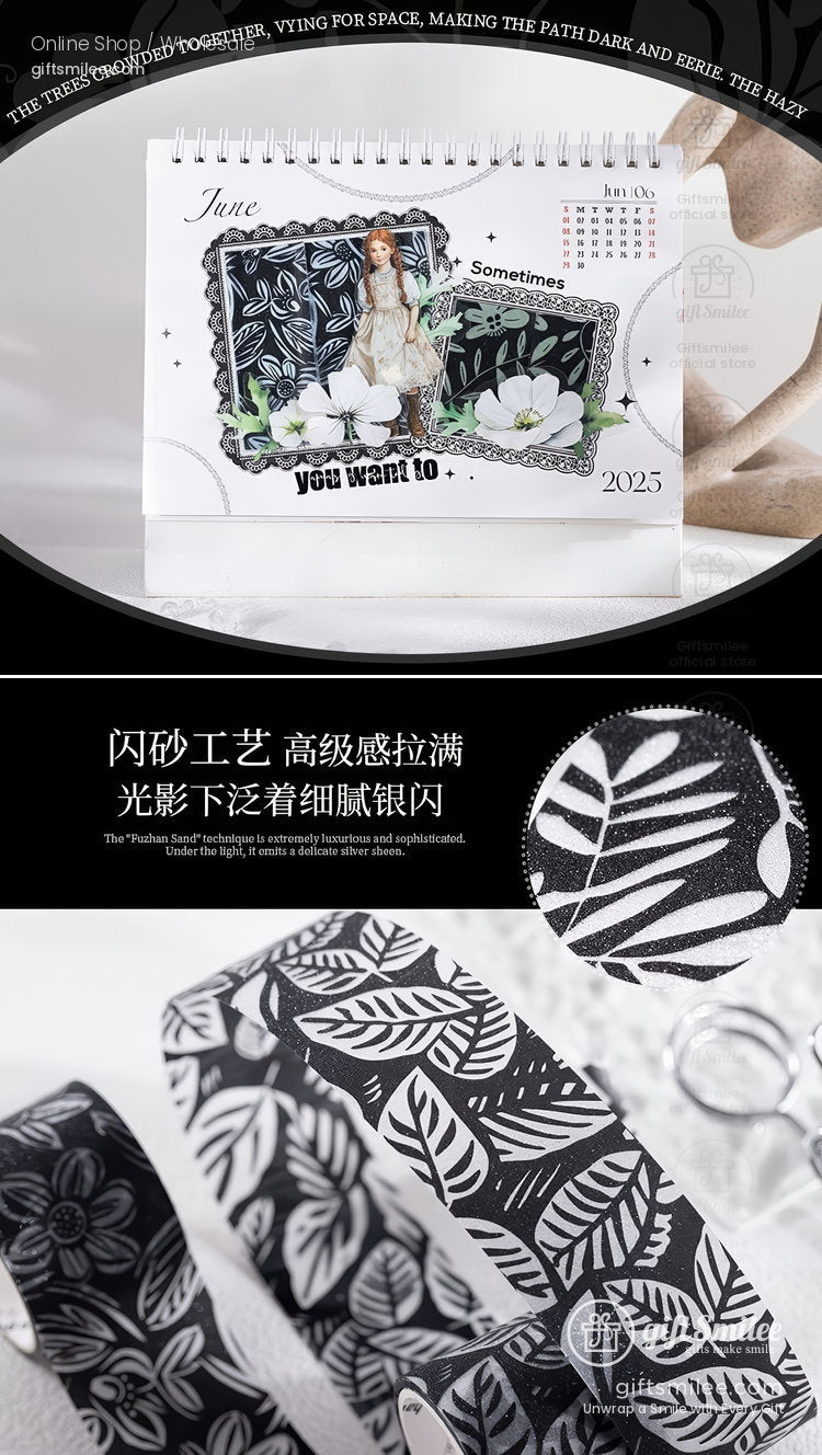 Black White Floral Glitter Pet Decorative Tape | KS-RT-1807