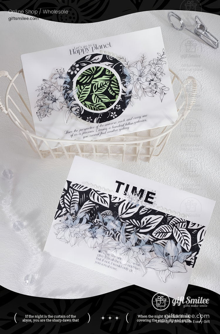 Black White Floral Glitter Pet Decorative Tape | KS-RT-1807