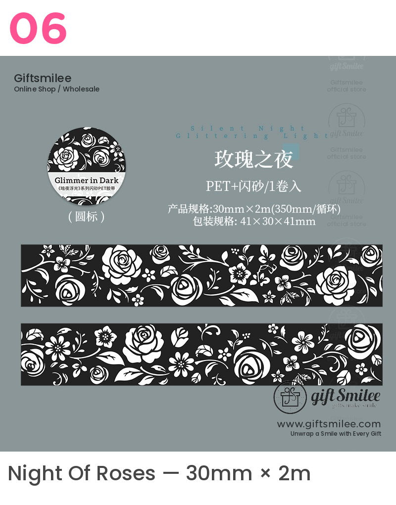 Black White Floral Glitter Pet Decorative Tape | KS-RT-1807