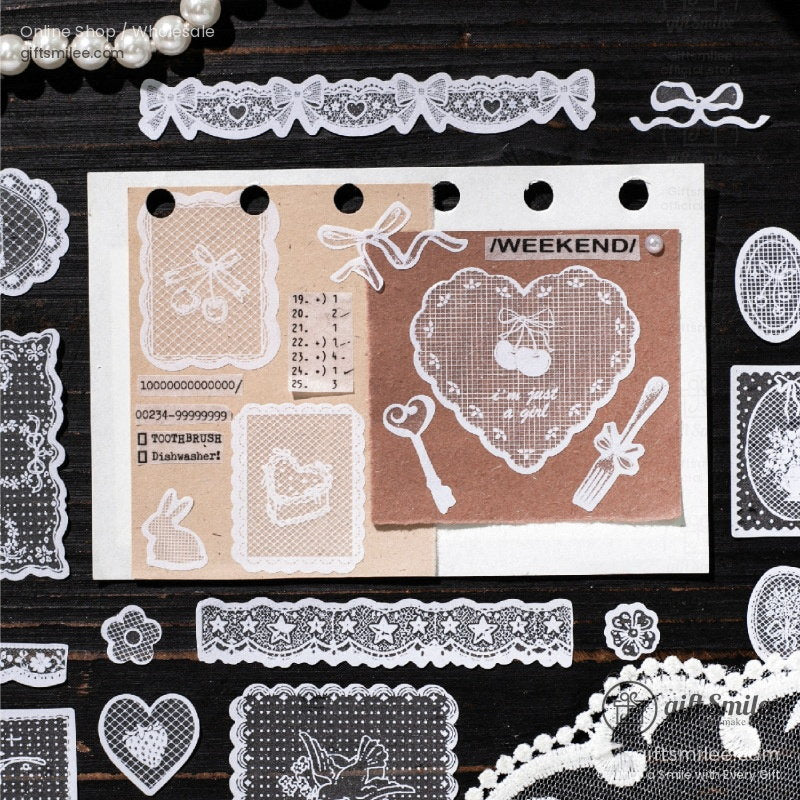 White Lace Glitter Pet Vintage Floral Decorative Tape | KS-RT-1808