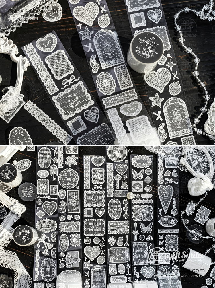 White Lace Glitter Pet Vintage Floral Decorative Tape | KS-RT-1808
