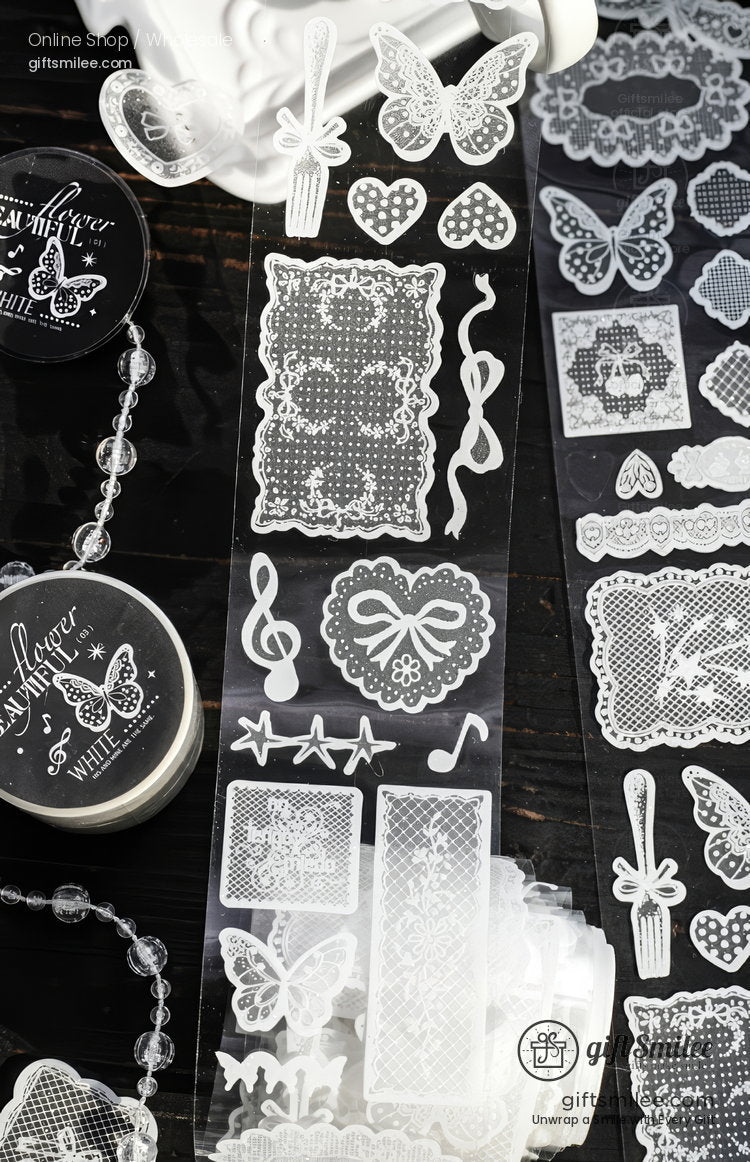 White Lace Glitter Pet Vintage Floral Decorative Tape | KS-RT-1808