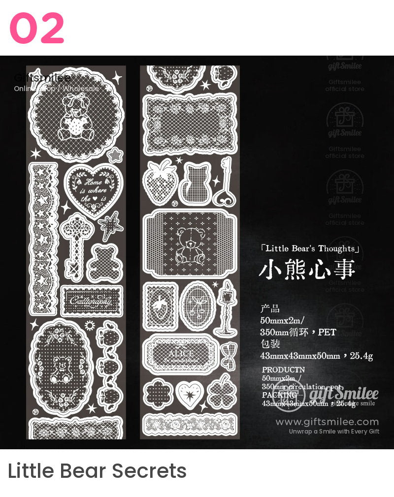 White Lace Glitter Pet Vintage Floral Decorative Tape | KS-RT-1808