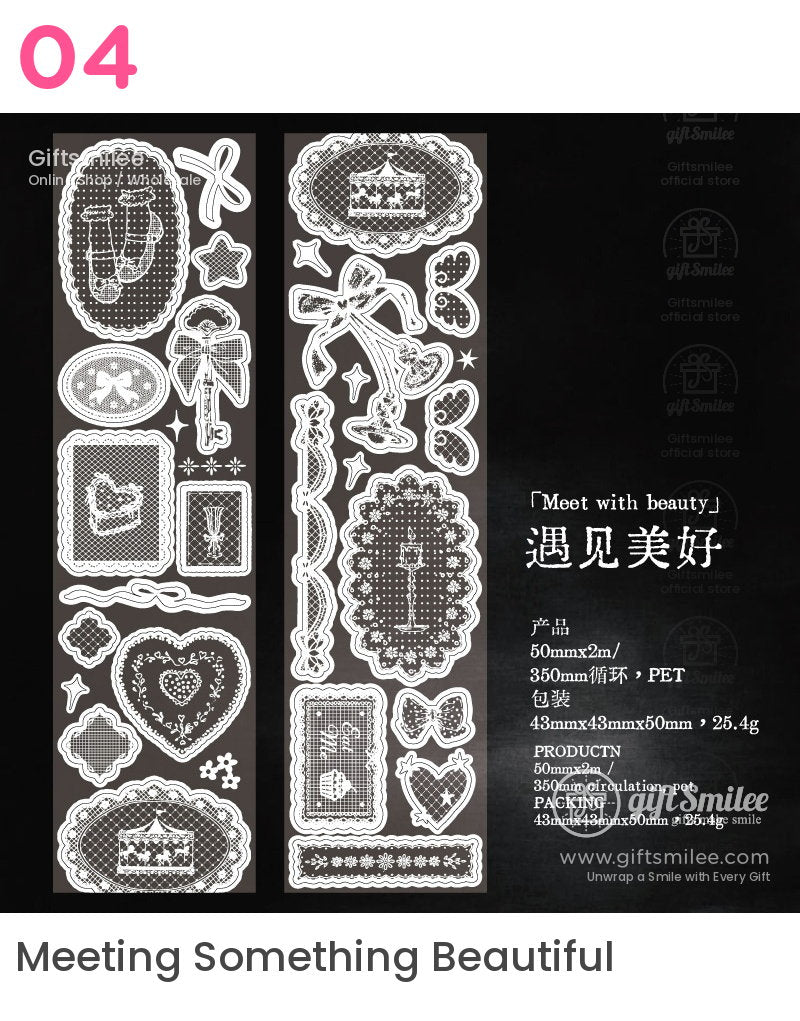 White Lace Glitter Pet Vintage Floral Decorative Tape | KS-RT-1808
