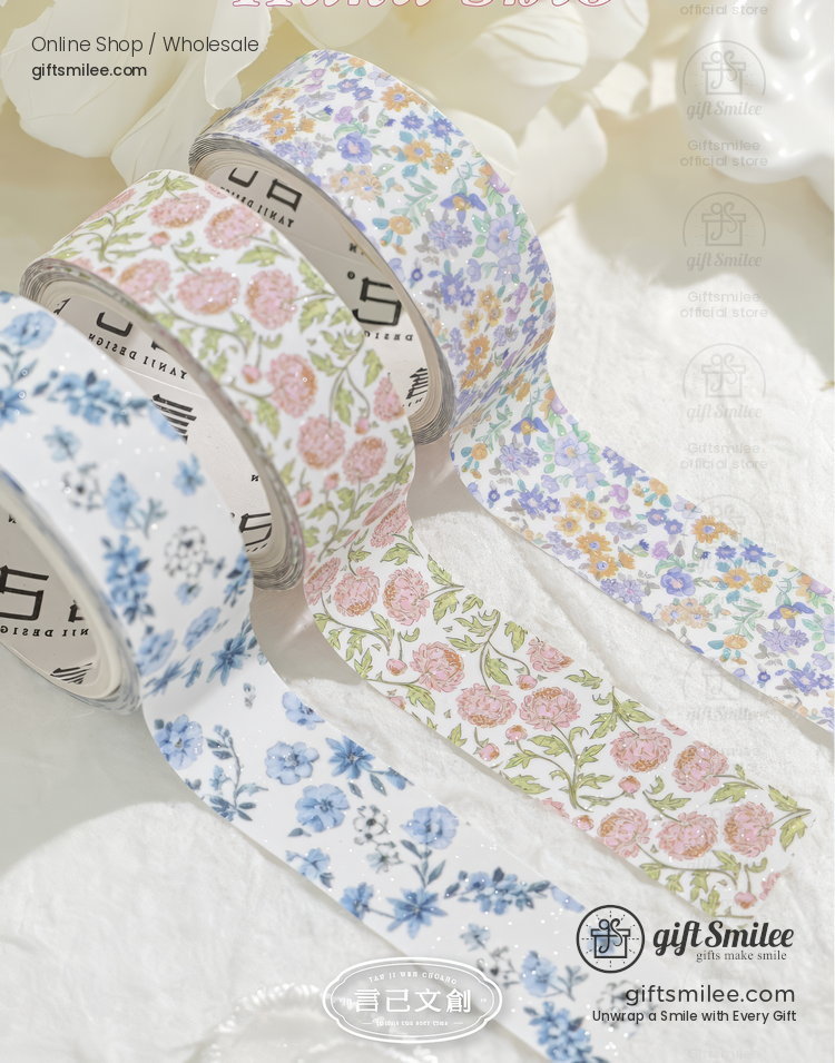 Glitter Floral Pet Translucent Wide Decorative Tape | KS-RT-1811