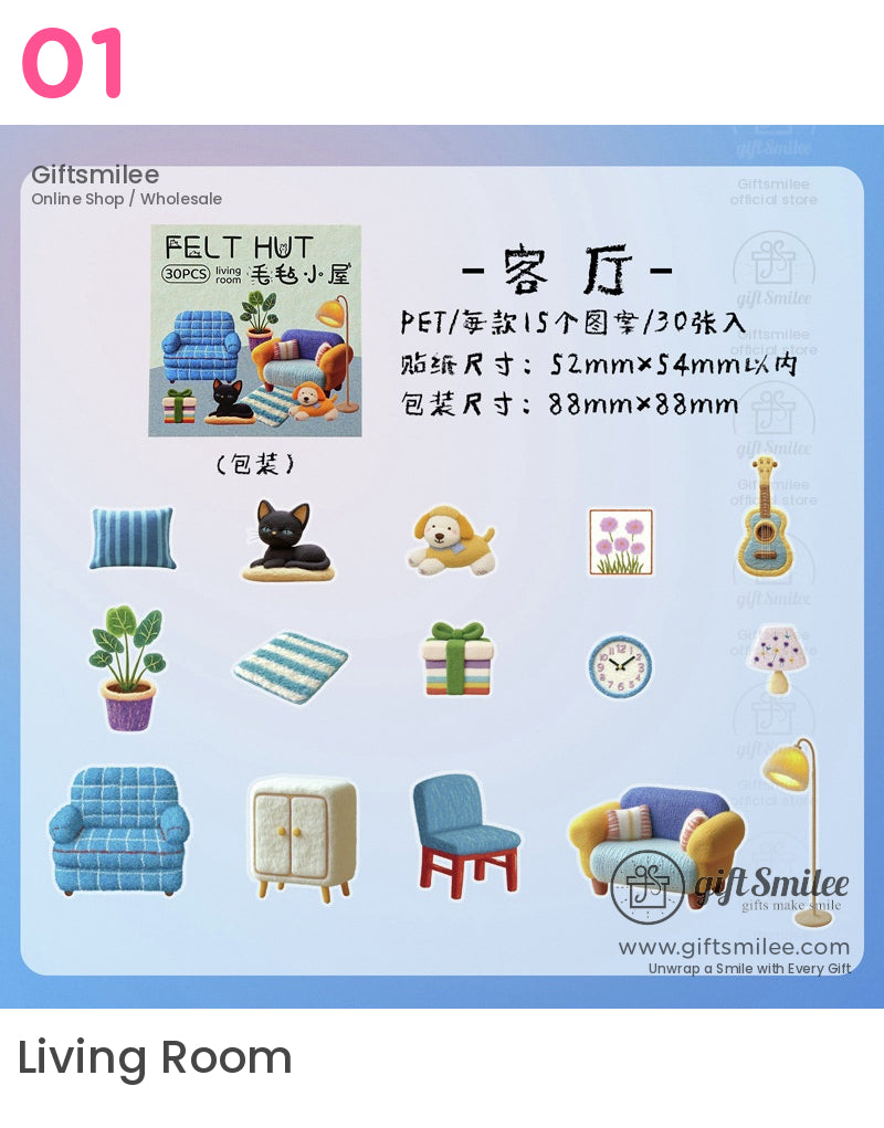 Felt Hut Miniature Home-Themed Sticker Packs | vintage
