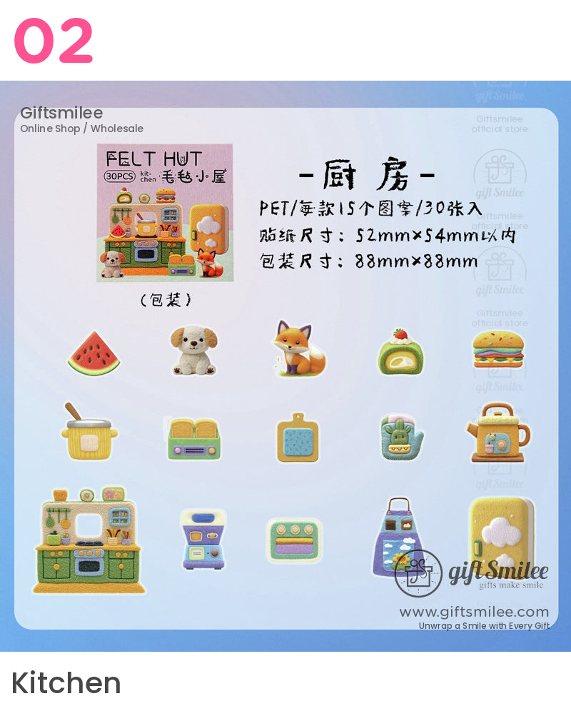 Felt Hut Miniature Home-Themed Sticker Packs | vintage