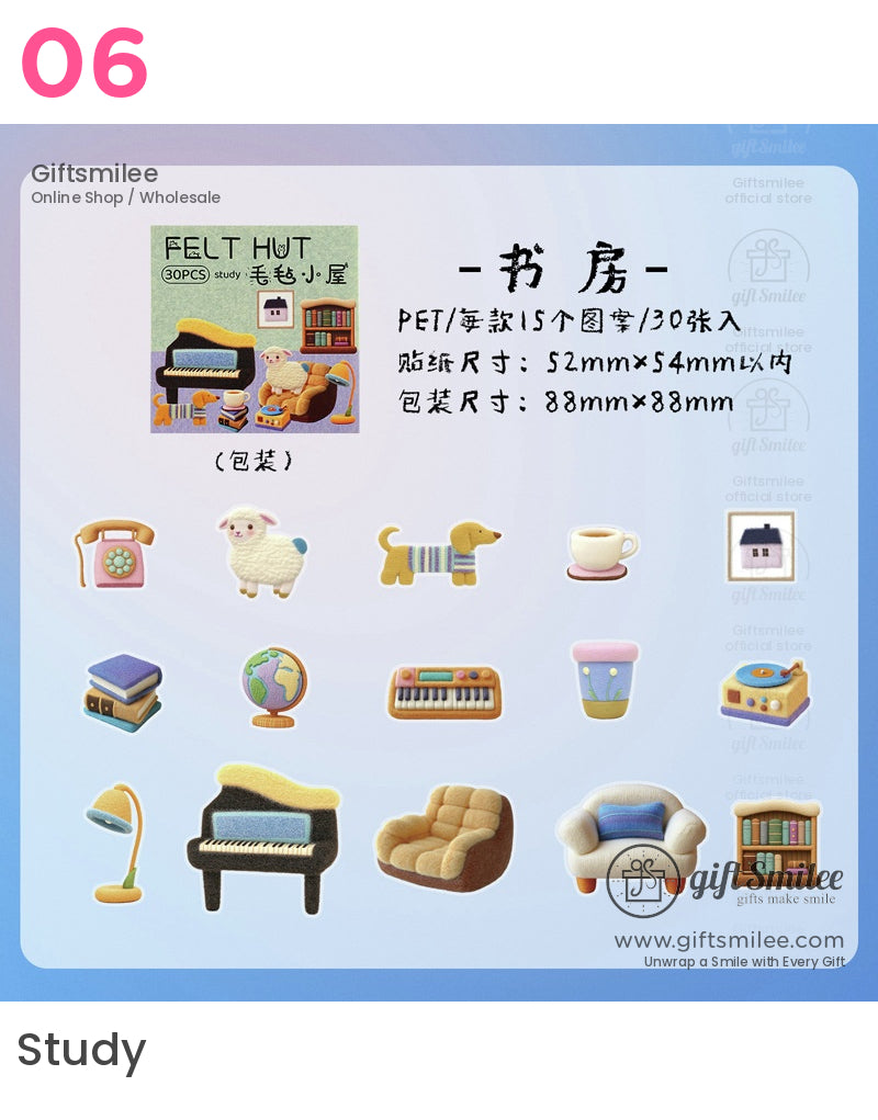 Felt Hut Miniature Home-Themed Sticker Packs | vintage