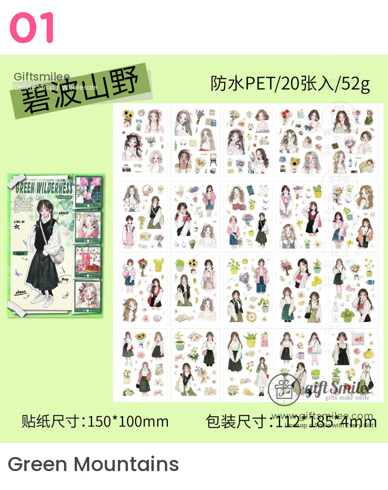 Kawaii Anime Girl Rose Daisy Forest And Green Wilderness Sticker Book | student gift